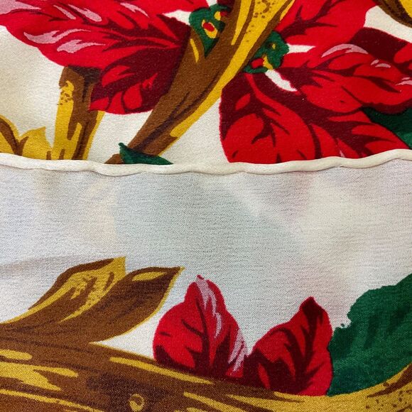VTg. BILL BLASS Silk Scarf Christmas Poinsettia Holiday red gold about 33-34"Sq. - Picture 7 of 8